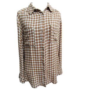 Pilcro Oversized Flannel Button Down – Green & Pink Plaid, Women’s Medium